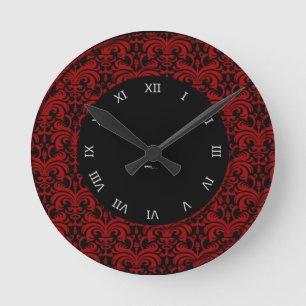 Big Bold Damask (Red) Round Clock