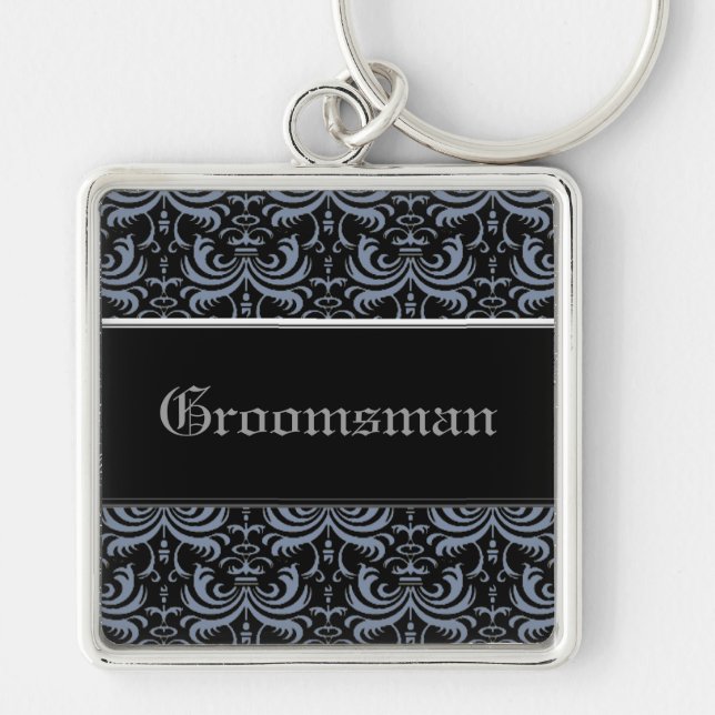 Big Bold Damask (Smokey Blue) Key Ring (Front)