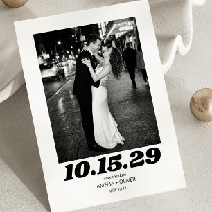 Big Bold Date Black White Couple Photo Wedding Save The Date