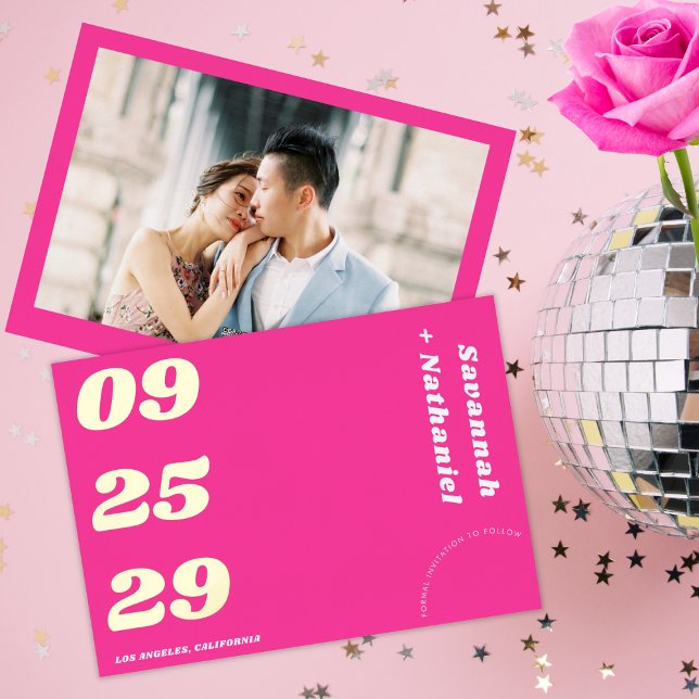 Big Bold Date Hot Pink Retro Real Foil Wedding (Creator Uploaded)