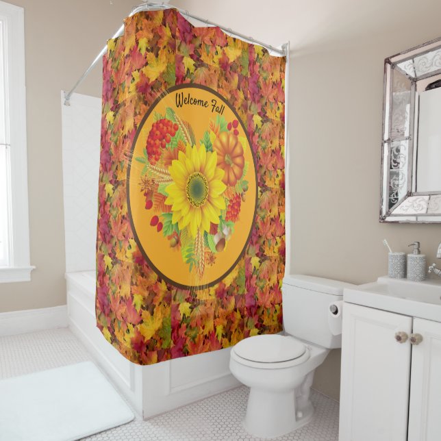 Big Bold Fall Colours Autumn Maple Leaves Landscap Shower Curtain (In Situ)