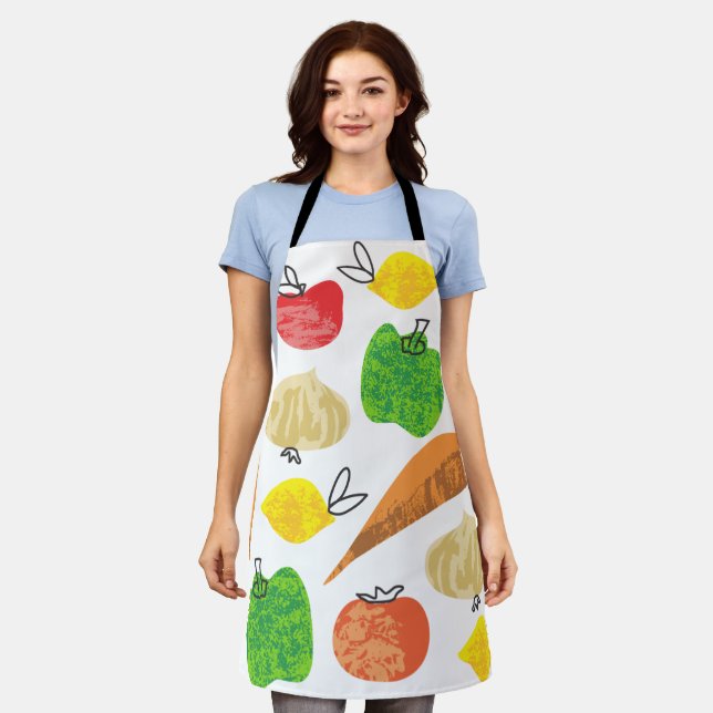 Big bold fruits vegetables cooking kitchen apron (Worn)