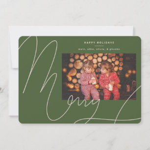 Big Bold Fun Olive Green Script Merry Holiday Card