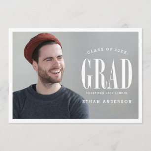 Big Bold Grad White Text Photo Graduation Party Invitation