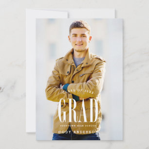 Big Bold Grad White Text Photo Graduation Party Invitation