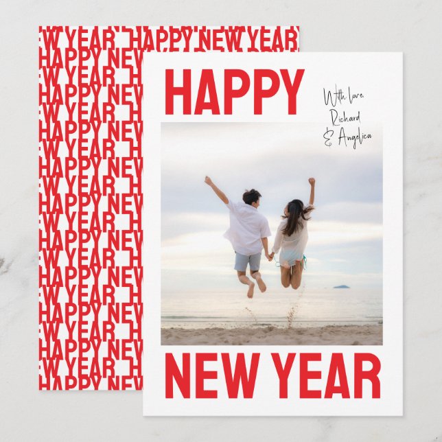 Big, Bold Happy New Year Single Photo Holiday Card (Front/Back)