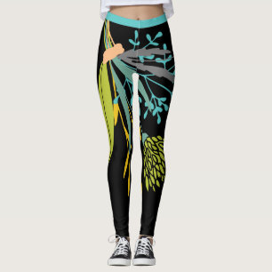 Big Bold  Lime Green Blue Botanical Leggings