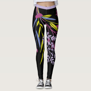 Big Bold  Lime Green Purple Botanical Leggings
