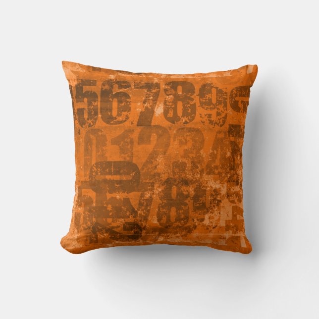 Big Bold Numbers on Brownish Orange Grunge Texture Cushion (Front)