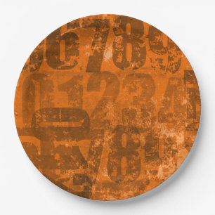 Big Bold Numbers on Brownish Orange Grunge Texture Paper Plate