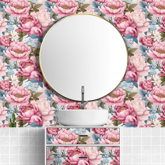 Big Bold Pink Peonies Colourful Pattern Wallpaper (Big Bold Pink Peonies Colorful Pattern Wallpaper from Ricaso. Stunning & elegant for any room)
