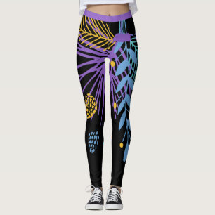 Big Bold Purple Blue Yellow Botanical Leggings