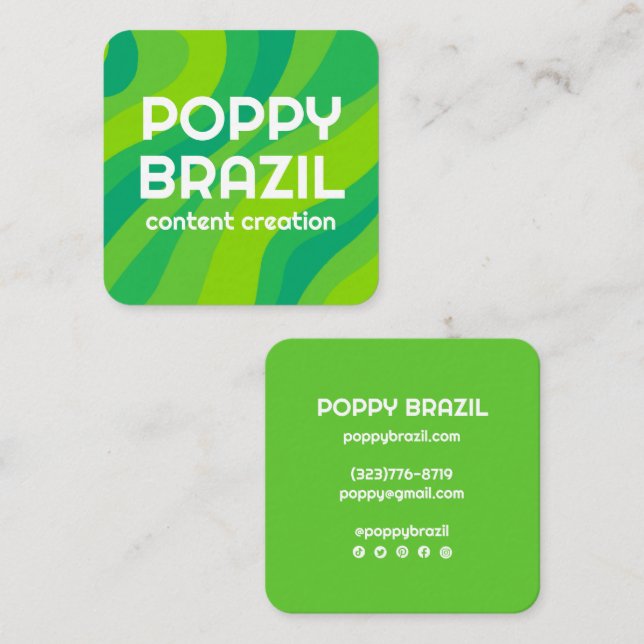 BIG BOLD RETRO Curvy Wavy Stripes Green Bright  Square Business Card (Front/Back)