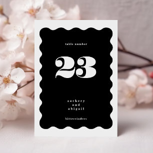 BIG Bold Scalloped Border White Black Wedding Table Number