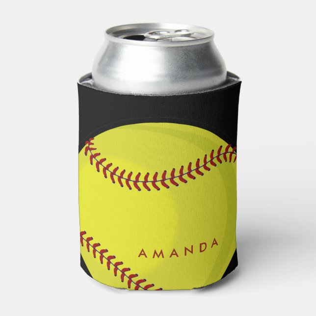 Big Bold Softball Custom Name Purple Can Cooler (Can Front)