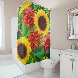 Big Bold Sunflowers and Chrysanthemums Shower Curtain