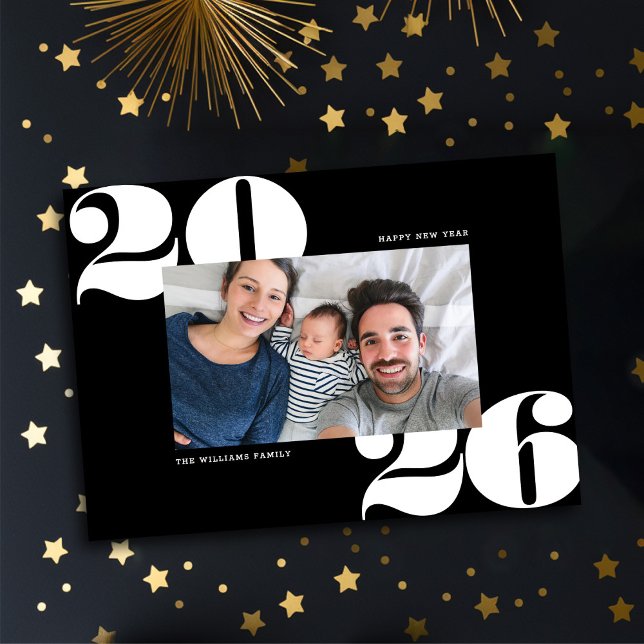 Big Bold Year New Years Holiday Photo Card Black (Creator Uploaded)