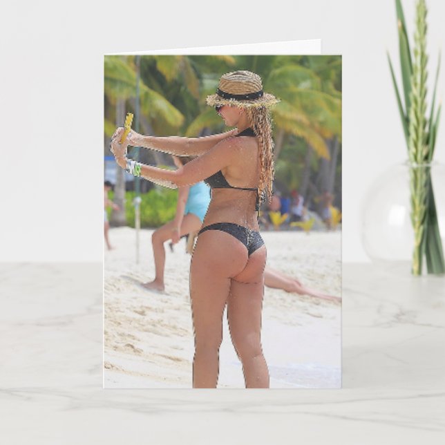 BIG BOOTY BUTT G-STRING BEACH GIRL BIRTHDAY CARD (Front)