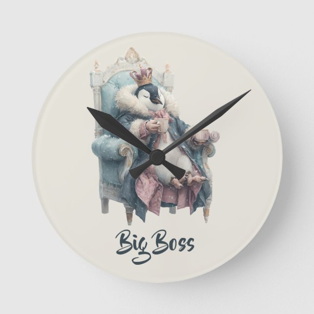Big Boss Winter Penguin Design Round Clock (Front)