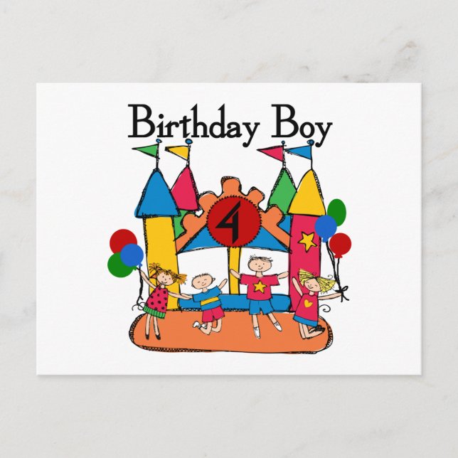 Big Bounce Boy 4th Birthday Tshirts and Gifts Postcard (Front)