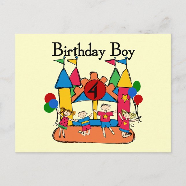 Big Bounce Boy 4th Birthday Tshirts and Gifts Postcard (Front)