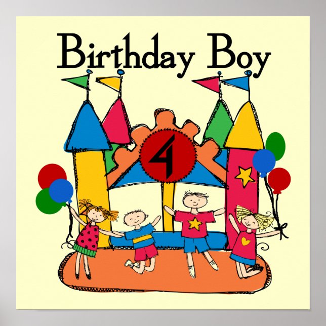 Big Bounce Boy 4th Birthday Tshirts and Gifts Poster (Front)
