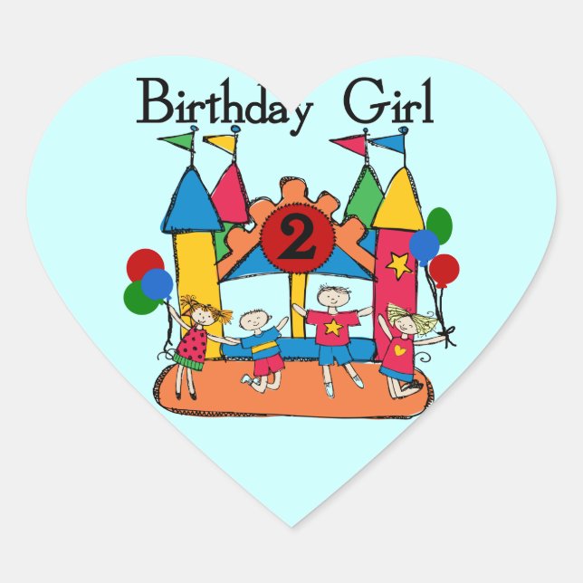 Big Bounce Girl 2nd Birthday Tshirts and Gifts Heart Sticker (Front)