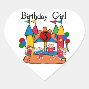 Big Bounce Girl 3rd Birthday Tshirts and Gifts Heart Sticker