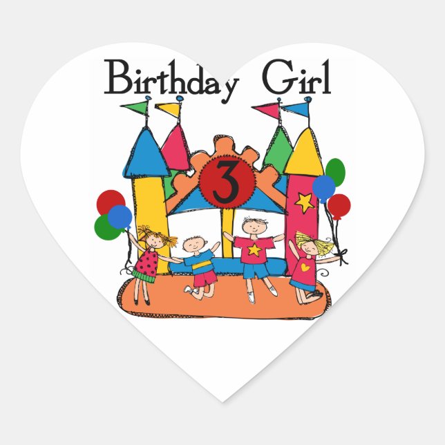 Big Bounce Girl 3rd Birthday Tshirts and Gifts Heart Sticker (Front)