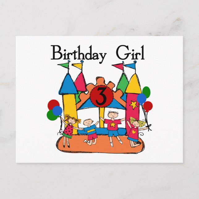 Big Bounce Girl 3rd Birthday Tshirts and Gifts Postcard (Front)