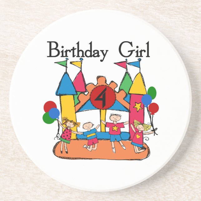 Big Bounce Girl 4th Birthday T-shirts and Gifts Coaster (Front)