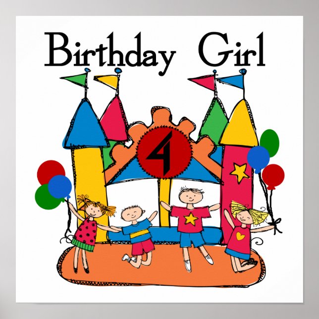 Big Bounce Girl 4th Birthday T-shirts and Gifts Poster (Front)