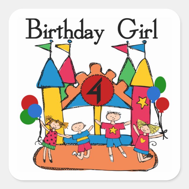 Big Bounce Girl 4th Birthday T-shirts and Gifts Square Sticker (Front)