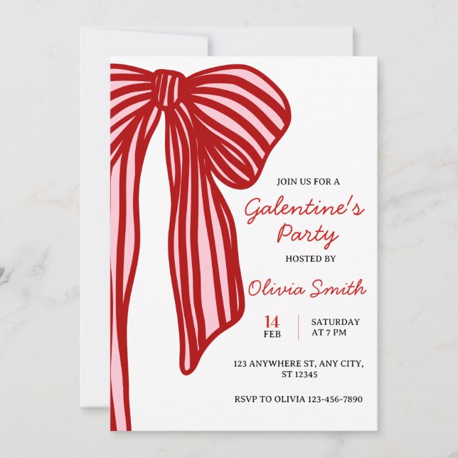 big bow coquette galentines girls night party invitation (Front)