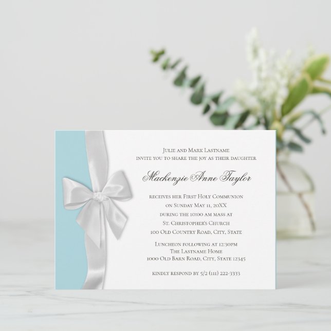 Big Bow First Communion Invitation (Standing Front)