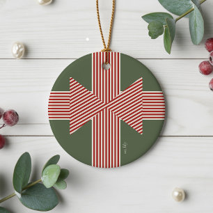 Big Bow of Striped Ribbon Ceramic Ornament