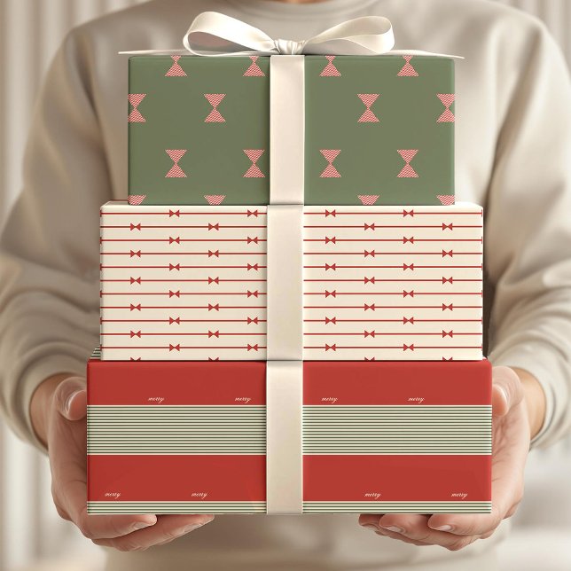 Big Bow of Striped Ribbon Wrapping Paper Sheet (Holiday Gift Wraps - 3 styles)
