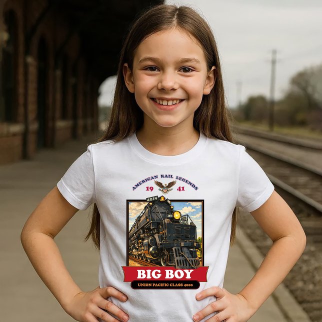 Big Boy 4014 Steam Locomotive Retro Illustration T-Shirt (Big Boy 4014 Steam Locomotive Retro Illustration. Girl Basic White T-Shirt)