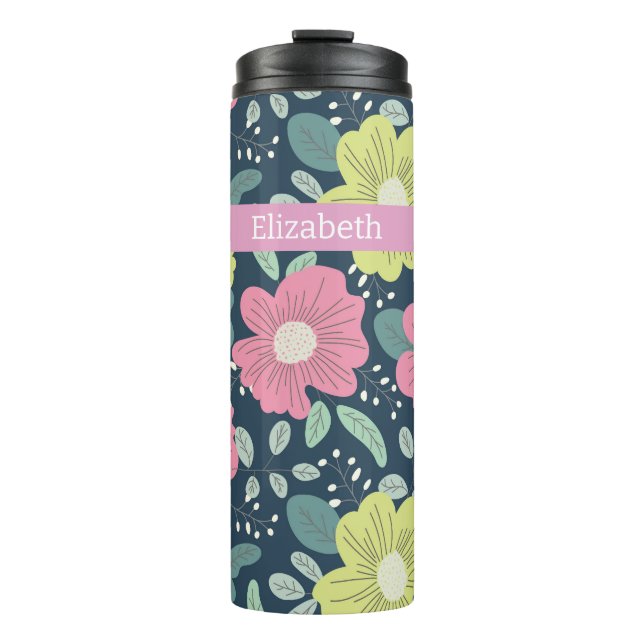 Big Bright Flowers Dark Personalized Thermal Tumbler (Front)