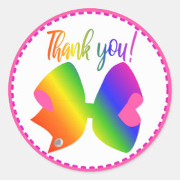Big Bright Rainbow Bow Thank You Favour Tag Sticke