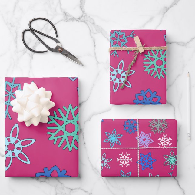 Big Bright Snowflakes Wrapping Paper Sheet (Front)