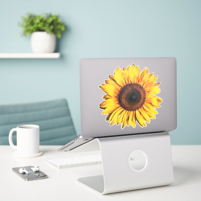Big Bright Sunflower Flower Yellow Art Sticker (Laptop On Desk)