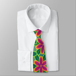Big Bright Tropical Flowers Hawaiian Jungle Tie