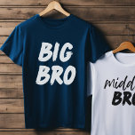 BIG BRO baby brother announcement, sibling gift T-Shirt<br><div class="desc">Announce the newest little addition to your family with this cool Big Bro or Little Bro baby tee! The simple, bold black text pops cleanly against a soft white background for an eye-catching statement. Made from lightweight cotton, this tee is ultra-soft for your baby's sensitive skin. The Big/Little Bro graphic...</div>