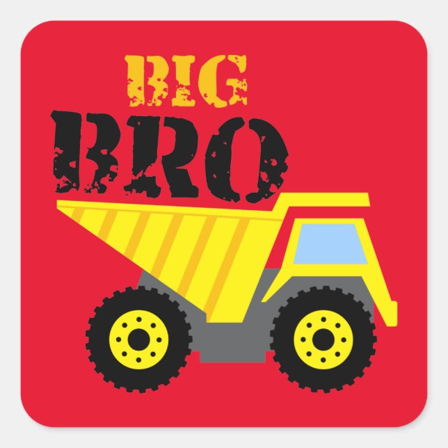 Big Bro Construction Yellow Dump Truck Square Sticker (Front)