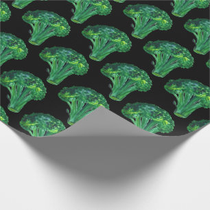 Big broccoli on black gift wrap watercolor