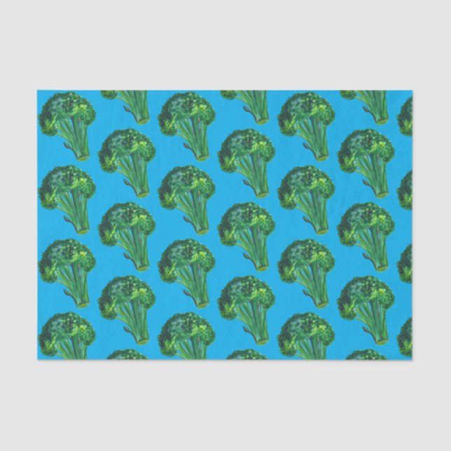 Big Broccoli Watercolor Blue Gift Tissue Paper (Front)