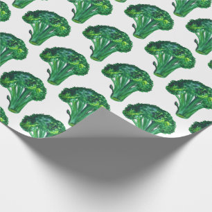 Big broccoli white and green gift wrap watercolor