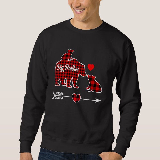Big Brother Bear Christmas Pajama Red Plaid Buffal Sweatshirt (Front)