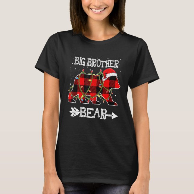 Big Brother Bear  Red Buffalo Plaid Mum Bear Pajam T-Shirt (Front)